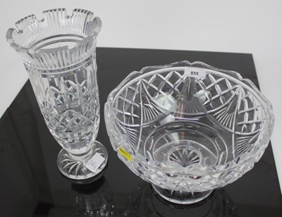 Lot 855 - Waterford Crystal fruit bowl on pedestal foot, together with a Waterford Crystal vase (2)