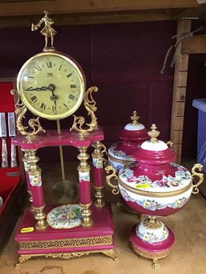 Lot 503 - Alfa Quartz mantel clock and garniture (3)