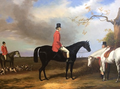 Lot 400 - Oil on canvas study of an early 19th Century Hunt (later painted) in gilt frame