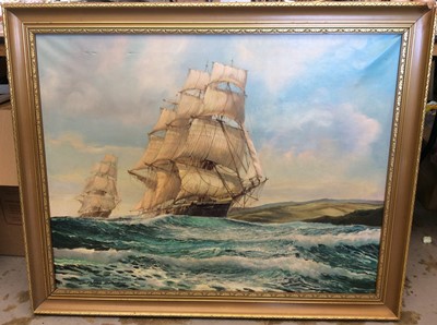 Lot 401 - James Blade Oil on canvas study of a sailing ship in gilt frame (later painted)