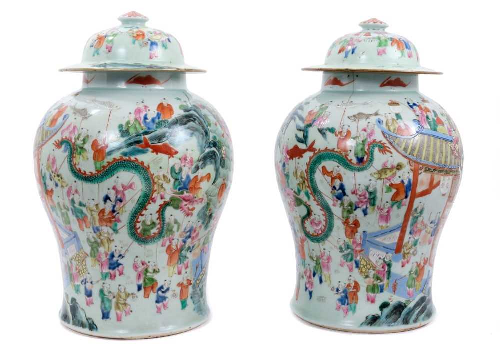 Lot 14 - Pair Chinese 'Hundred Boys' jars