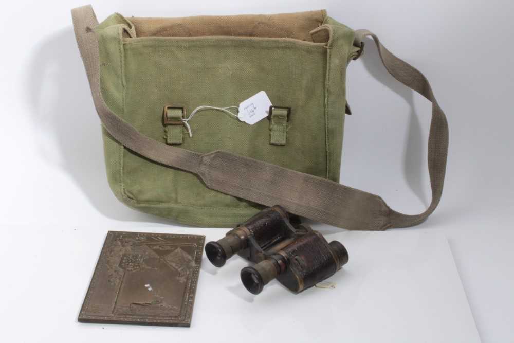 Lot 646 - First World War printing plate together with a pair of field glasses and a webbing bag