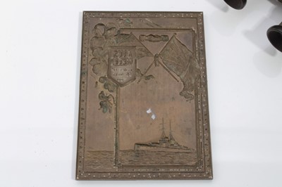 Lot 646 - First World War printing plate together with a pair of field glasses and a webbing bag