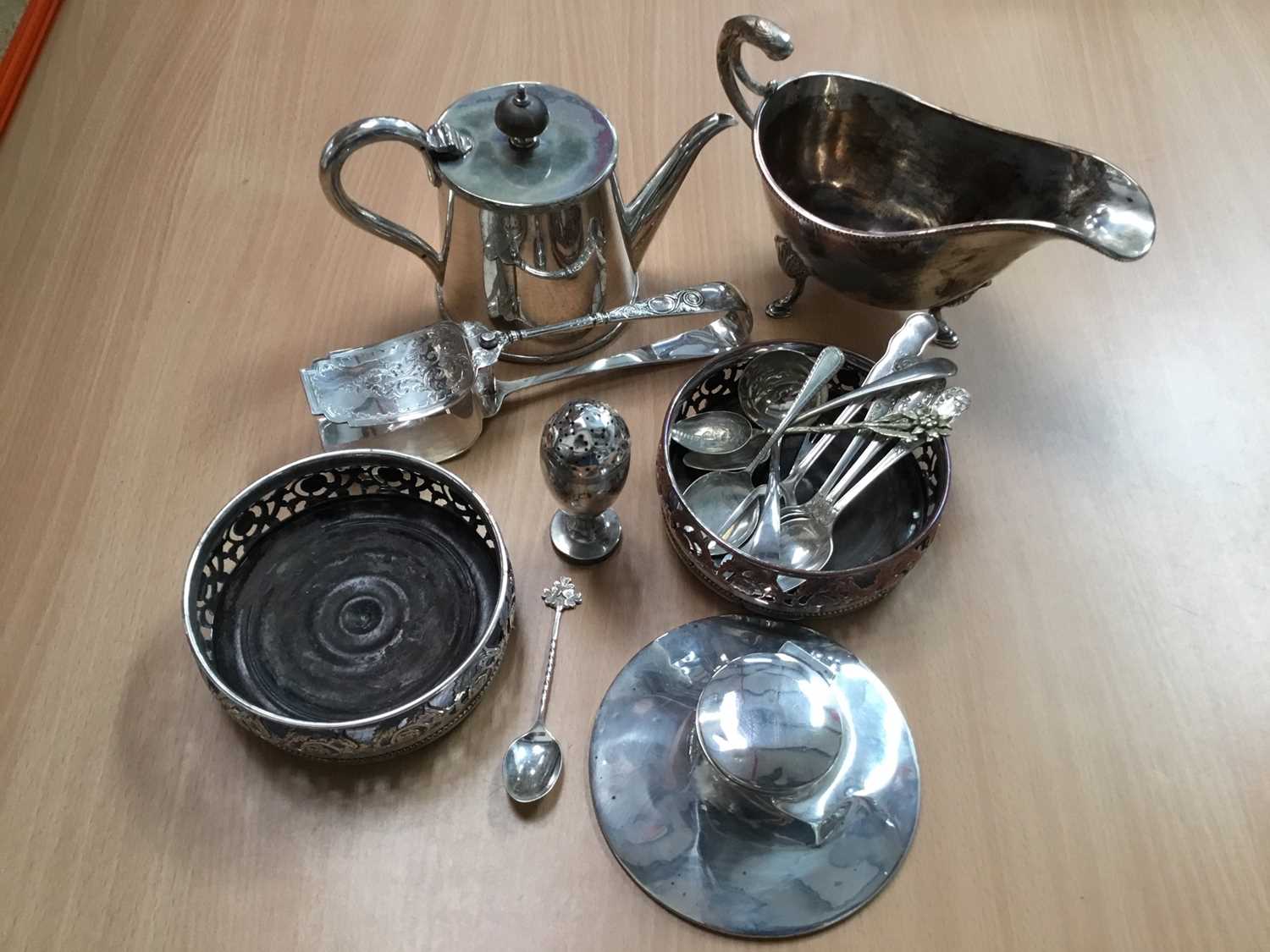 Lot 146 - Mixed group of silver  plate , silver inkstand etc