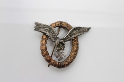 Lot 661 - Replica Second World War Nazi Combined Pilot - Observer badge with narrow pin backing