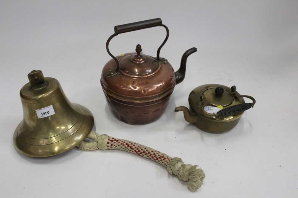 Lot 1950 - Brass ships bell and 2 copper kettles