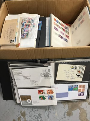 Lot 563 - Box of assorted stamps, first day covers etc