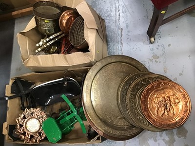 Lot 545 - 2 boxes of brassware and kitchenelia including scales