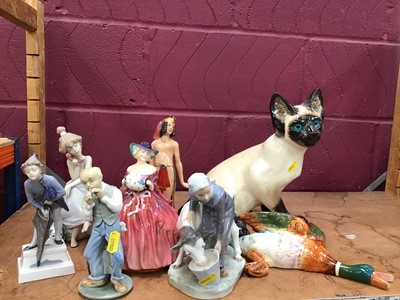 Lot 567 - Group of Royal Copenhagen figures, Winstanley cat and other figures