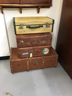 Lot 918 - Antique canvas trunk and lot suitcases