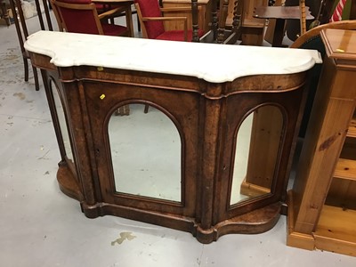 Lot 926 - Victorian Burr Walnut Serpentine fronted credenza with mirrored glass doors with marble top