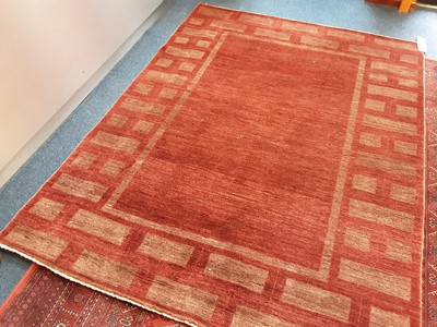 Lot 904 - Contemporary rug on red ground with rectangular pattern