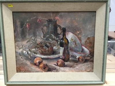 Lot 389 - Elizabeth Gardner oil on canvas still life study of a table, in painted frame