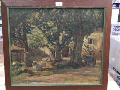 Lot 392 - Continental oil on canvas - Farm Yard in Provence, in oak frame