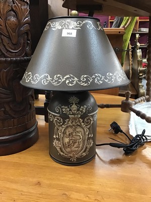 Lot 9 - Reproduction toleware lamp with vintage typewriter and clock mechanism