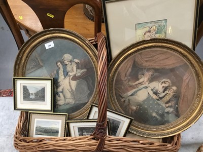 Lot 154 - Two 19th century engravings in circular gilt frames together with other pictures and prints