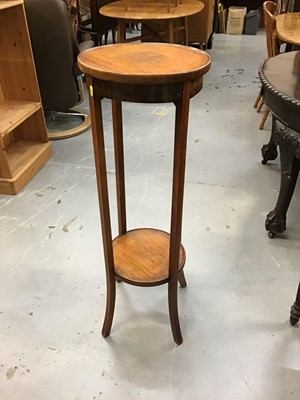 Lot 942 - Two early 20th century mahogany two tier stands, small drop leaf table and mahogany wine table