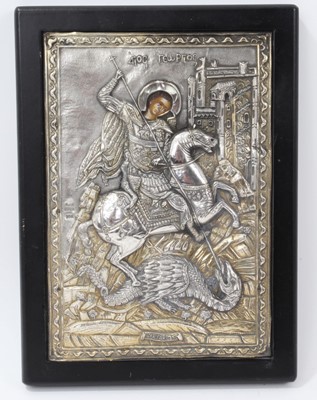 Lot 733 - Modern silver mounted icon of St. George and the Dragon