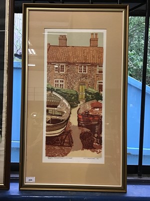 Lot 225 - H J Jackson (late 20th century) screenprint - Fisherman's Cottage, signed dated and inscribed, glazed frame