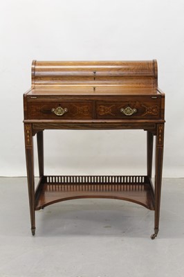 Lot 1202 - Edwardian rosewood and marquetry inlaid cylinder desk