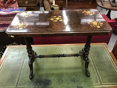 Lot 903 - Victorian Walnut and inlaid stretcher table and two corner chairs