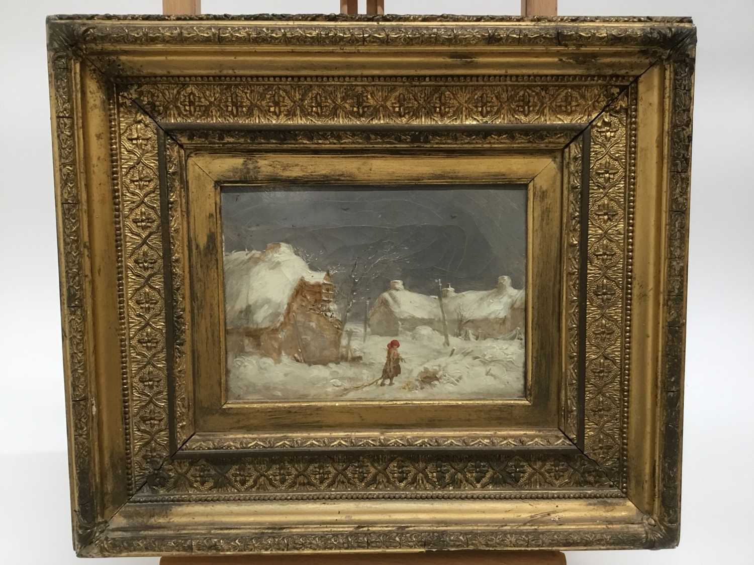 Lot 17 - Victorian oil on canvas snow scene