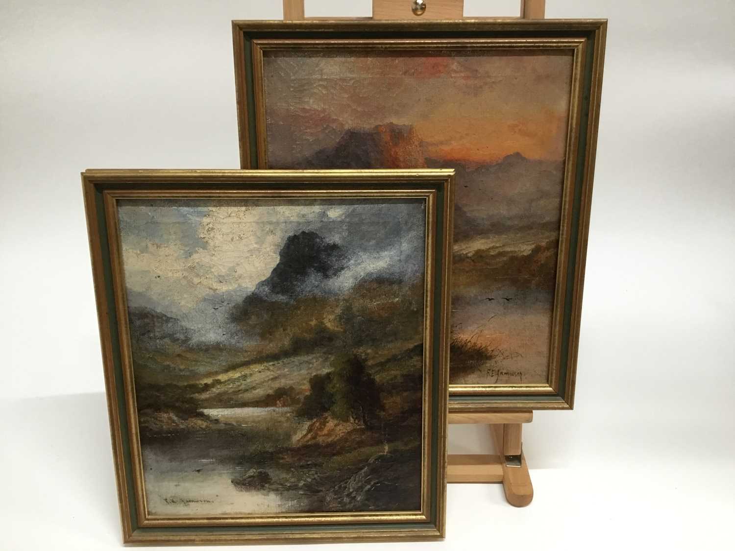 Lot 16 - F E Jamieson - pair of oils on canvas loch scenes