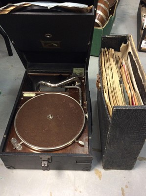 Lot 447 - HMV portable gramophone and old records