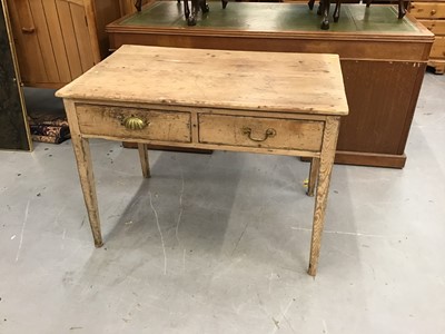 Lot 900 - Antique pine side table with two draws on square taper legs