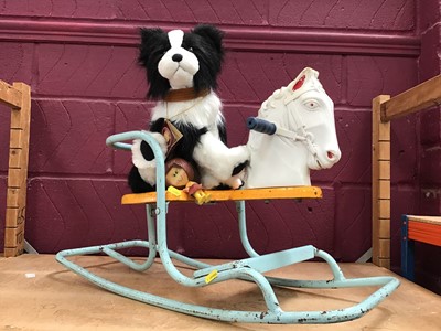 Lot 555 - Triang childs rocker, Charlie Bears collie dog and a vintage Mattel speaking doll