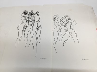 Lot 344 - Peter Collins (1923-2001) folio of unframed life studies including 'three girl' nudes from 1970, together with line and wash studies from 1972