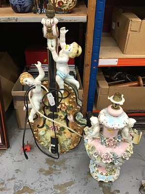 Lot 559 - Two Italian porcelain lamps and decorative black musician figures and sundries.