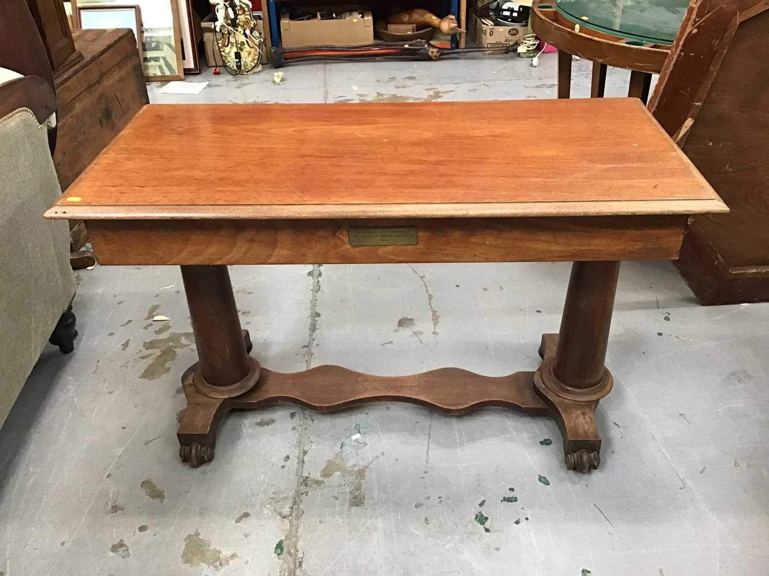 Lot 1003 - Victorian mahogany hall table with brass plaque for Frinton Golf Club