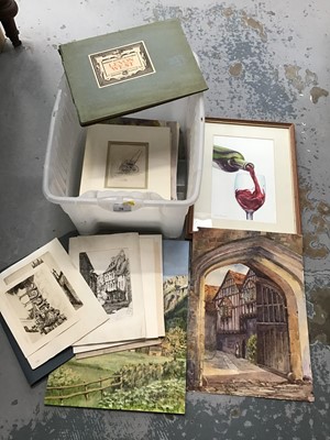Lot 78 - Box unframed etchings, watercolours and studio book