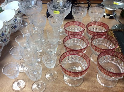 Lot 419 - Victorian etched and cut glasses, Bohemian glass bowls, and other glassware