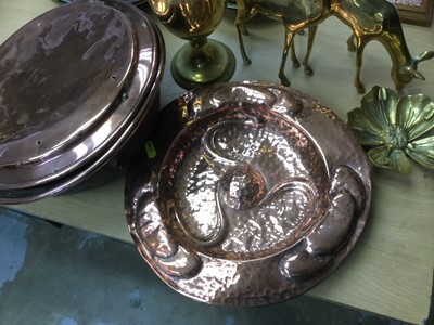 Lot 327 - Arts & Crafts Copper dish together with a copper warming pan and other metalwares