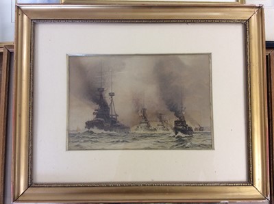 Lot 428 - Norman Wilkinson Print of Battle Ships together with watercolour studies