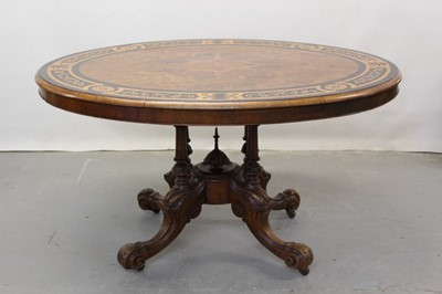 Lot 1252 - Victorian marquetry inlaid walnut oval centre table on pedestal base