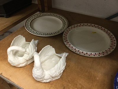 Lot 340 - Two Victorian Wedgwood creamware plates and a pair of creamware swans