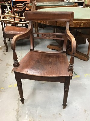 Lot 999 - Regency mahogany kitchen elbow chair together with an Edwardian inlaid mahogany corner chair