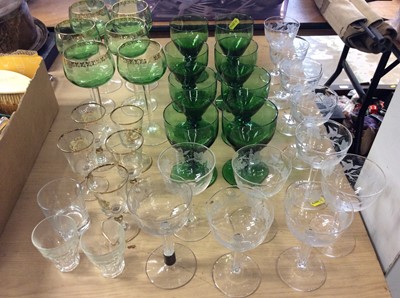 Lot 436 - Set of eight Royal Brierley green glasses and eleven Edwardian etched glass wines