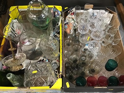 Lot 583 - Two boxes glassware including coloured glass, old bottles and vases