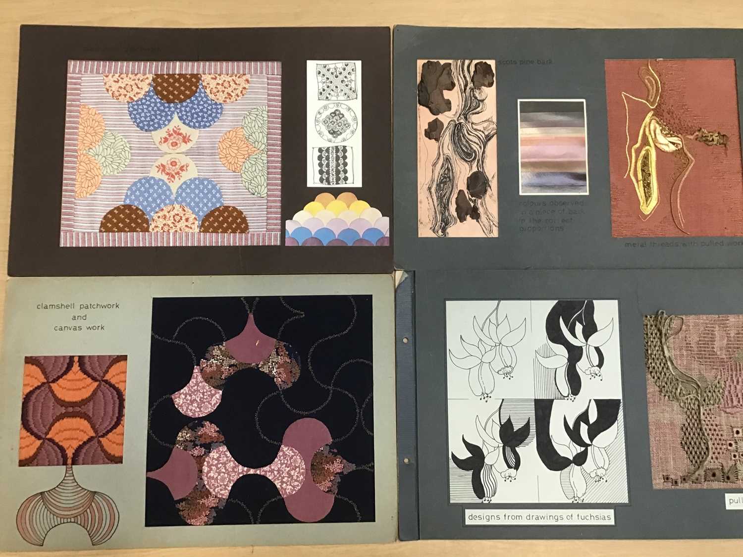 Lot 1811 - Two boxes textiles designs, mounted textile
