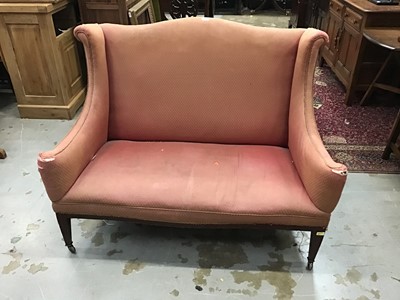 Lot 861 - Edwardian two seater sofa with arched back, on square taper legs