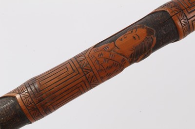 Lot 142 - Japanese carved bamboo cane