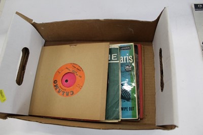 Lot 1862 - Small selection of rare single records including Matchbox by Carl Perkins, Money by Barrett Strong, The Fiestas and art etc