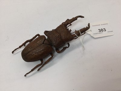 Lot 303 - Japanese bronze sculpture of a stag beetle