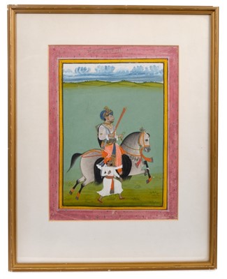 Lot 696 - Indian School 18th / 19th century, gouache on paper - Nobleman on horseback and attendant