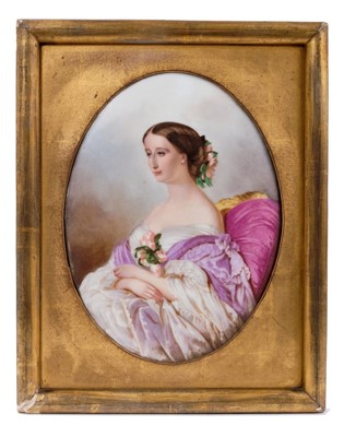 Lot 700 - 19th century painted porcelain plaque - possibly Queen Victoria