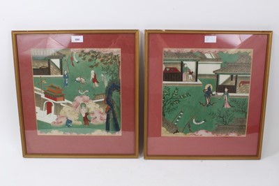 Lot 690 - Pair of 18th / 19th century. Chinese gouache works on paper depicting deities in gardens